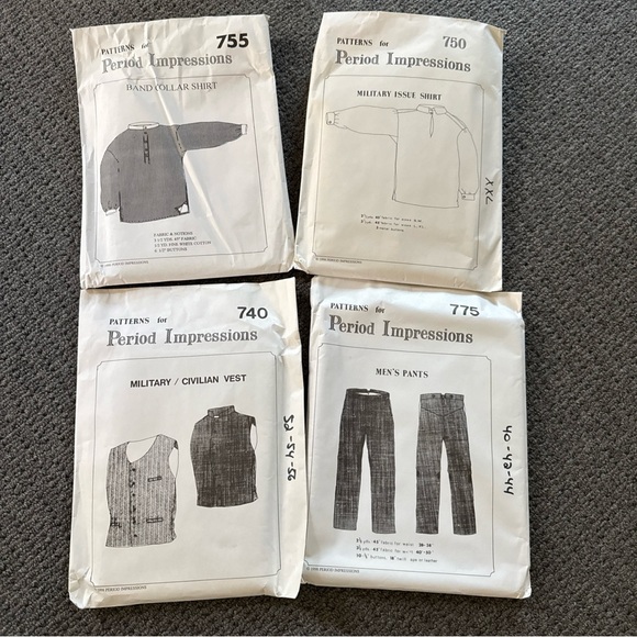 Lot of 4 Sewing Patterns Period Impressions Reenactment 775 755 750 740 Uncut - Picture 1 of 5
